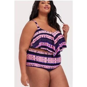 Torrid 4 Plus Size Purple Pink Tie Dye Flounce Bikini Swim Top 4x 26